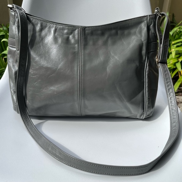 SAS Vintage Genuine Leather Grey Shoulder Bag Zip Closure Grey Hardware - Picture 5 of 7
